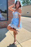 Short A-Line Sweetheart Tiered Homecoming Dress Light Blue