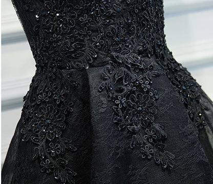 Black Lace Graduation Dresses, A-line Black Homecoming Dresses,Semi Formal Dress