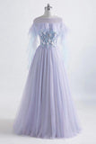 Princess Tulle Jewel Floor-length Prom Dress With Lace Appliques