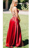 Simple Red Spaghetti Strap Formal Dress with Pockets, Sexy Long Prom Dress