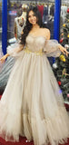 Elegant Sweetheart Off-shoulder A-line Long Tulle Prom Dress