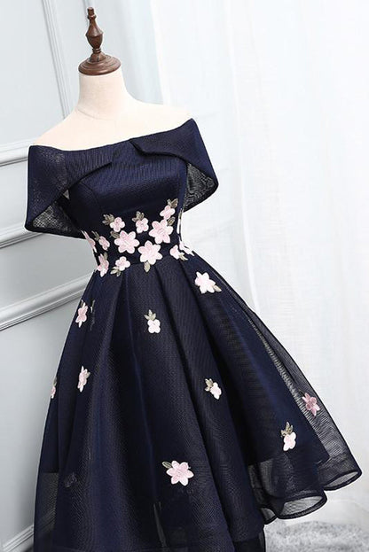 Unique A-Line High Low Dress Formal Ball Gowns Navy Blue