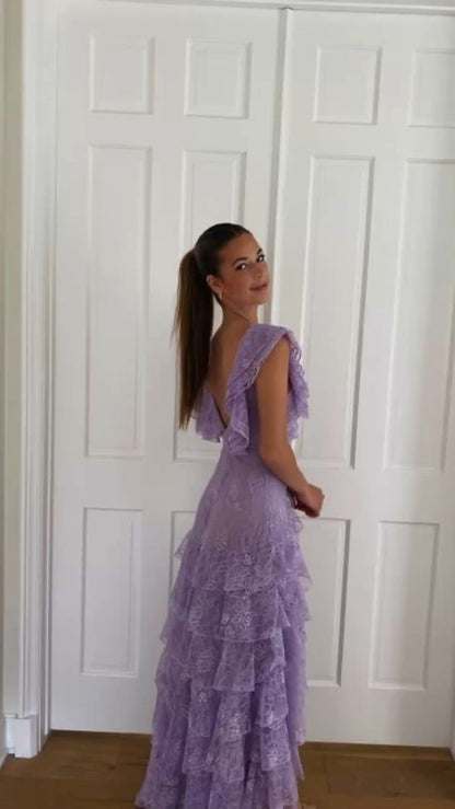 Purple Lace Long Prom Dress Evening Dress Maxi Dress jkprom Purple Lace Long Prom Dress Evening Dress Maxi Dress jkprom