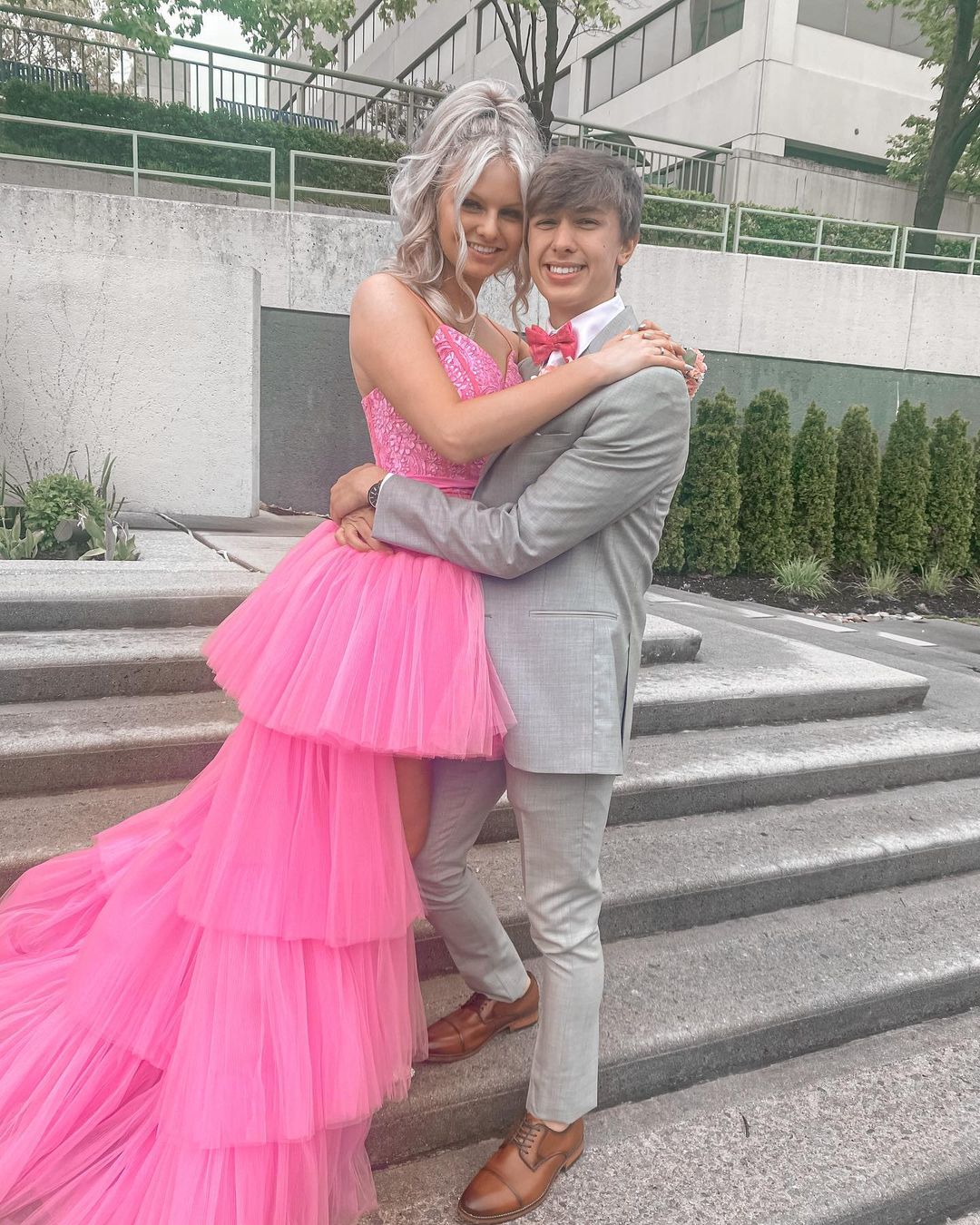 High Low Hot Pink Tiered Prom Dress with Spaghetti Straps jkprom High Low Hot Pink Tiered Prom Dress with Spaghetti Straps jkprom