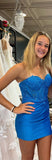 Periwinkle Strapless Sheath Satin Appliques Homecoming Dress