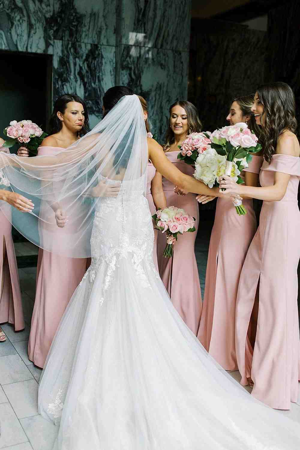 Off the Shoulder Light Pink Long Bridesmaid Dress with Slit jkprom Off the Shoulder Light Pink Long Bridesmaid Dress with Slit jkprom