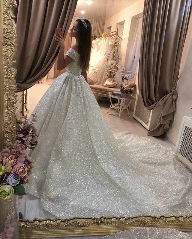 Sparkly Bling Bling Sequins Ball Gowns Wedding Dresses Off Shoulder jkprom Sparkly Bling Bling Sequins Ball Gowns Wedding Dresses Off Shoulder jkprom