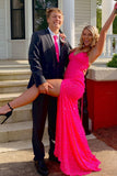Mermaid Purple Sequin Long Prom Dress with Slit,Trumpet Formal Dresses