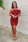 Sparkly Burgundy Bodycon Sequin Homecoming Dress Mini Cocktail Dresses