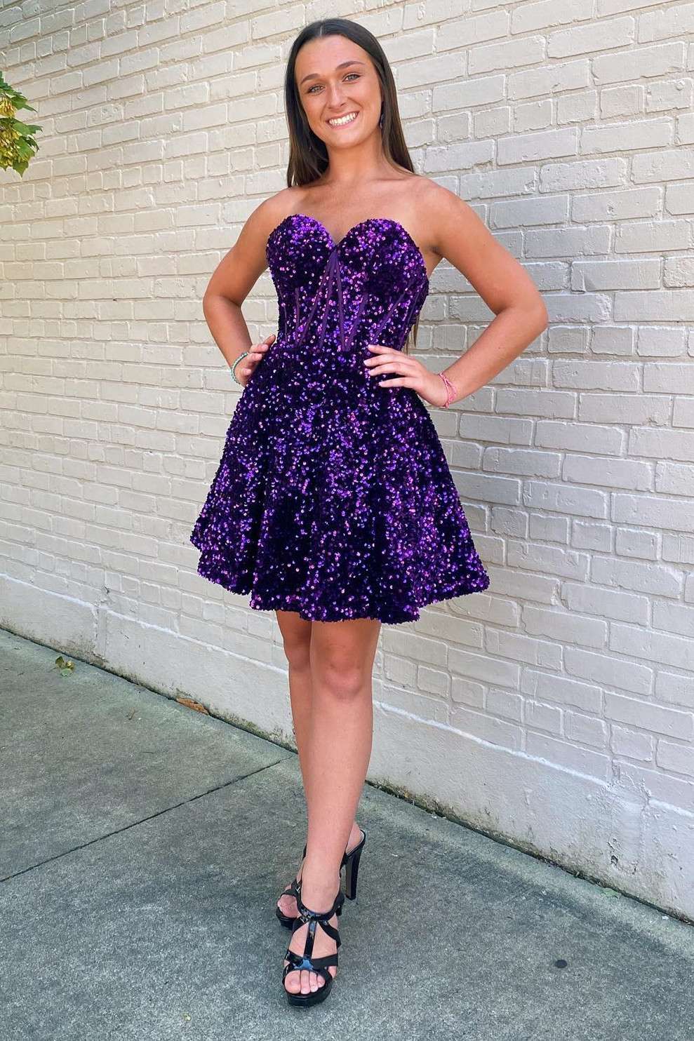 Purple Sequin Sweetheart A-Line Short Homecoming Dress with Pockets jkprom Purple Sequin Sweetheart A-Line Short Homecoming Dress with Pockets jkprom