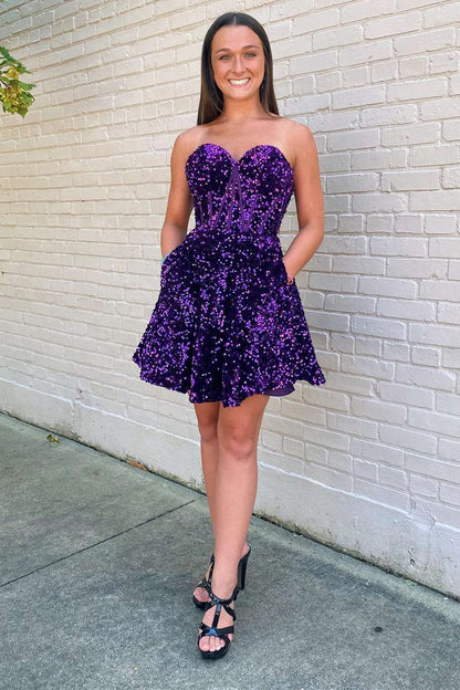 purple a line mini dress Grad Dress | purple | Graduation Dress | Short Graduation Dress | Graduation Dress for Women | 14