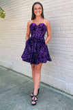 Purple-Sequin-Sweetheart-A-Line-Short-cocktail-dress
