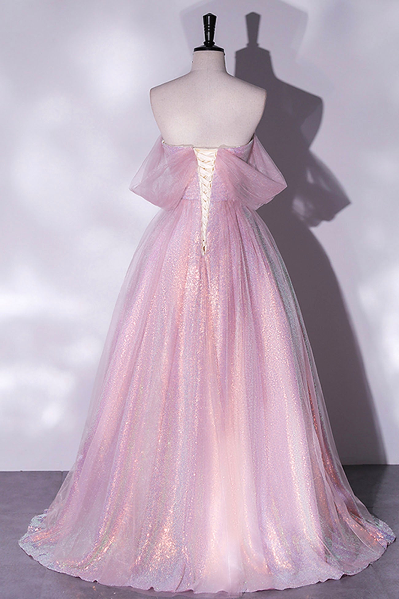 Pink Tulle Sequins Long Prom Dress,A-Line Formal Graduation Dress