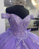 Lilac Corset Mexican Quinceanera Dress Ball Gown,Appliques Lace Birthday Party Vestidos De XV Anos