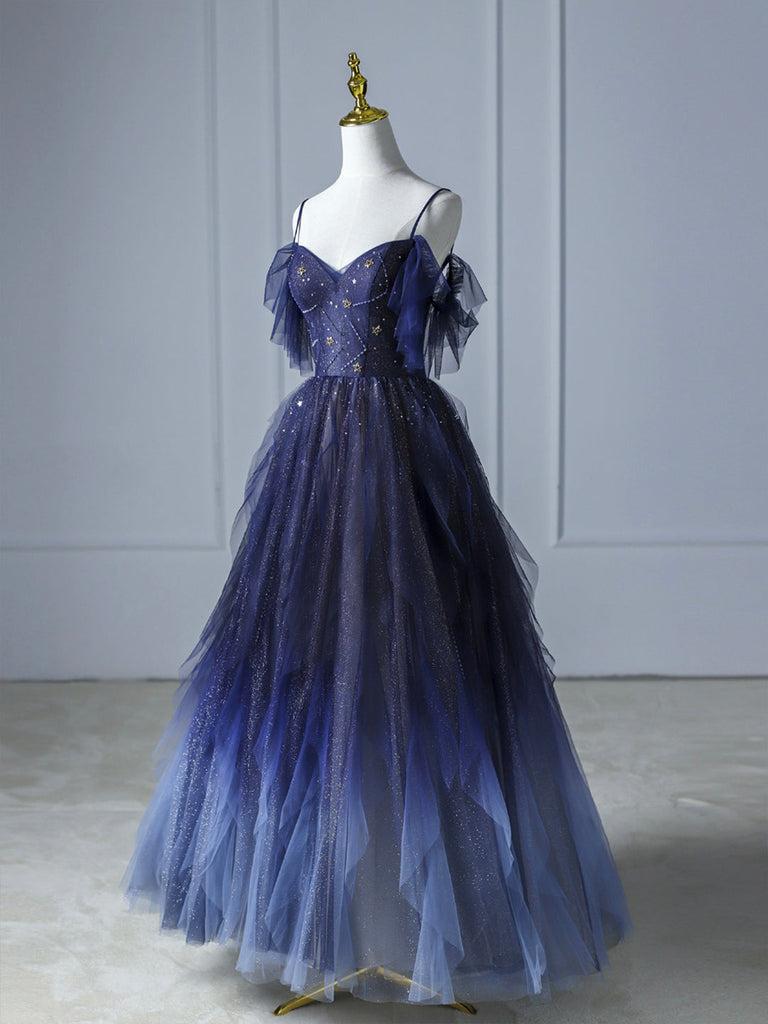 Blue Gradient Tulle Long Prom Dress,Beautiful Celebrity Dress – jkprom