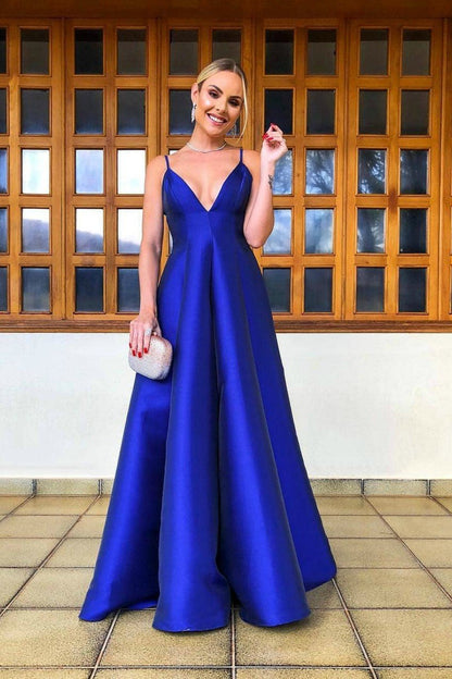 Low Back Royal Blue Satin Formal Dresses with Deep V-neckline jkprom Low Back Royal Blue Satin Formal Dresses with Deep V-neckline jkprom