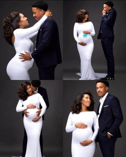 Maternity White Long Dress Baby Shower Shoot,Prom Dresses