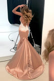 Mermaid Prom Gown with Ivory Lace Champagne Elastic Satin Skirt