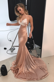 Mermaid Prom Gown with Ivory Lace Champagne Elastic Satin Skirt