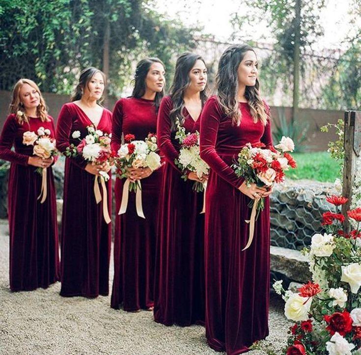 Modest Burgundy Bridesmaid Dresses with Long Sleeves jkprom Modest Burgundy Bridesmaid Dresses with Long Sleeves jkprom