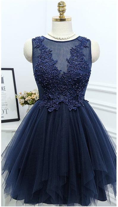 Navy Jewel Homecoming Dresses,A Line Tulle Cocktail Dress jkprom Navy Jewel Homecoming Dresses,A Line Tulle Cocktail Dress jkprom