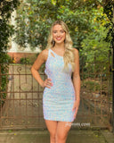 Sexy One Shoulder Short Homecoming Dresses,White Sequin Hoco Dress