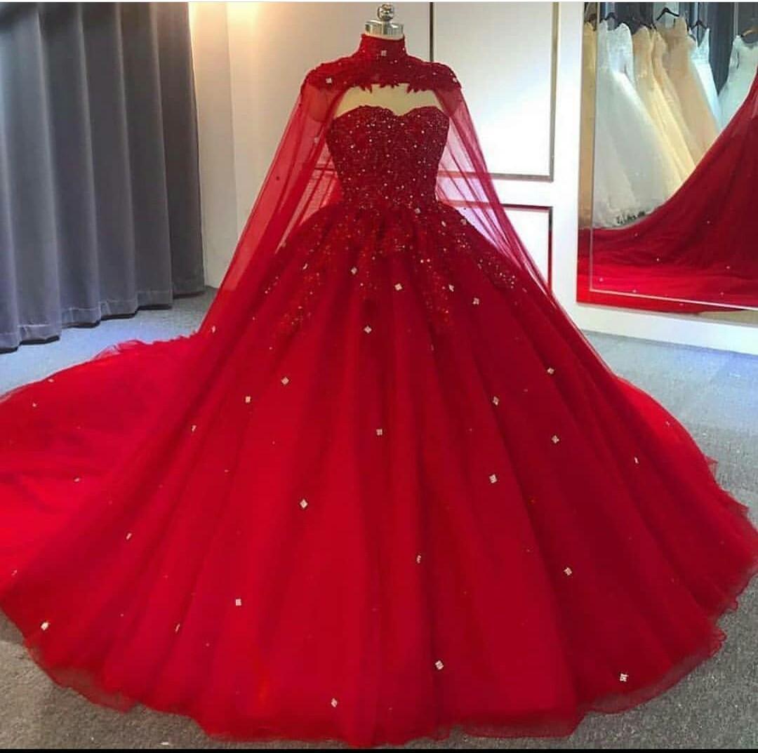 Red Ball Gown Wedding Dresses Crystals Sweet 16 Quinceanera Dress,Prom Dress with Train