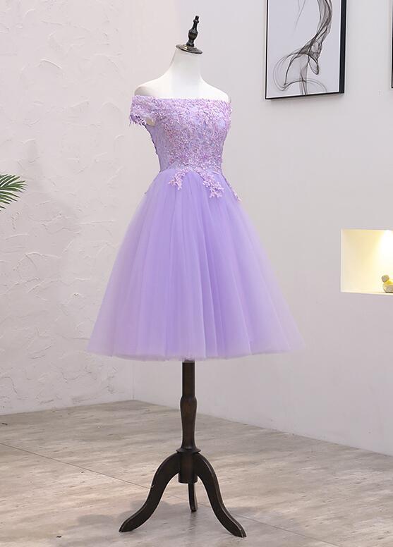 Lavender Lace Shoulder Short Cocktail Dresses A-line jkprom Lavender Lace Shoulder Short Cocktail Dresses A-line jkprom