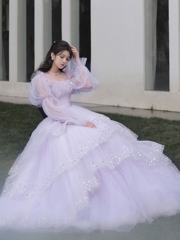 Online Fashion Shopping Beads Embroidered Lavender Grey Gown LSTV120615