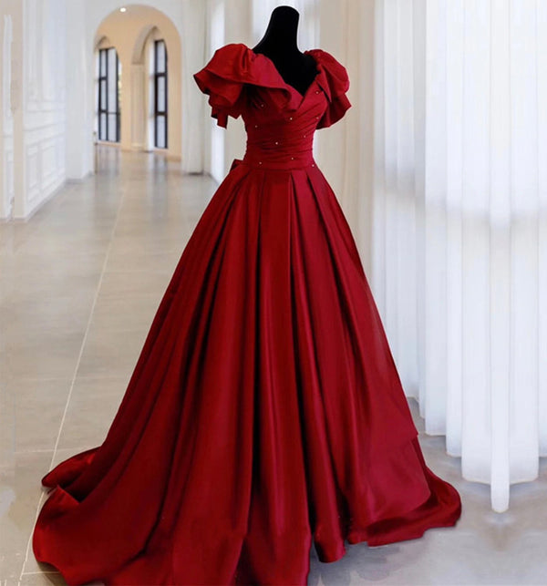 Elegant A-Line Satin Burgundy Long Prom Dress