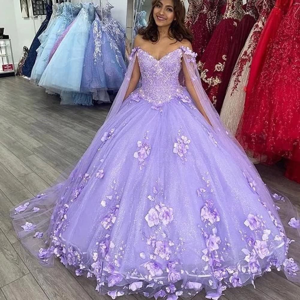Lavender Flowers Sweetheart Ball Gown Quinceanera Dresses With Cape – jkprom Lavender Flowers Sweetheart Ball Gown Quinceanera Dresses With Cape – jkprom