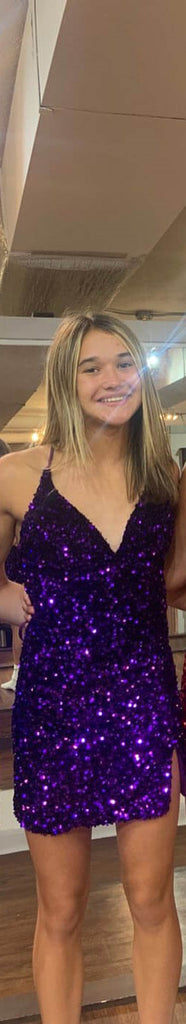 Sparkly Black V Neck Sequin Cocktail Dress Mini 6th Grade Homecoming Dress cc3238