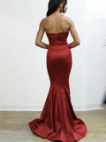 Rust Red V-neck Pleats Mermaid Side-slit Long Prom Dress