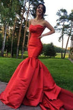 Satin Strapless Red Mermaid Dress for Prom with Open Back,Evening Dress