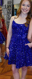 Royal Blue Cocktail and Party Sequin Dress Short with Pockets