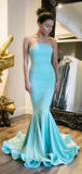 Sexy Blue Strapless Straight Across Mermaid Trumpet Long Prom Dress