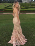 Sexy Nude Sweetheart Strapless Mermaid Lace Long Prom Dress
