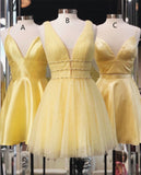 Princess A-line Short Yellow Homecoming Dresses,Cocktail Dress Classy Elegant