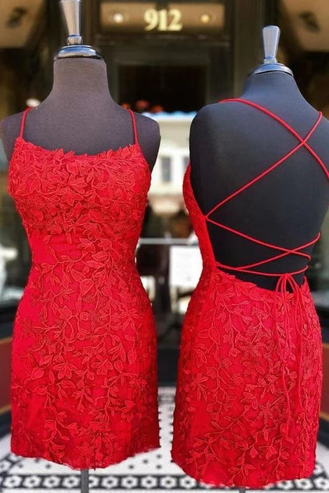 Lace Backless Red Short Homecoming Dresses Sexy Elegant Hoco Gowns – jkprom