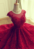 Red Short Lace Homecoming Dresses,Knee-length Prom Dress,Party Gown