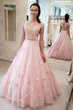 Pretty Blue Two Piece Off-the-Shoulder Lace Prom Dresses with 3D Flowers