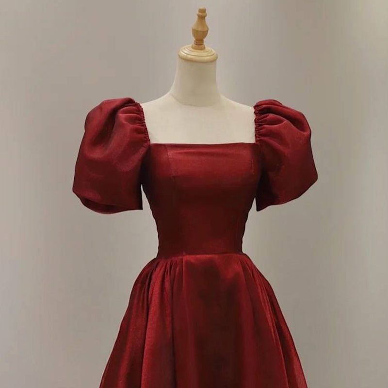 Simple Burgundy Prom Dress Square Neck Tea Length Graduation Dresses jkprom Simple Burgundy Prom Dress Square Neck Tea Length Graduation Dresses jkprom