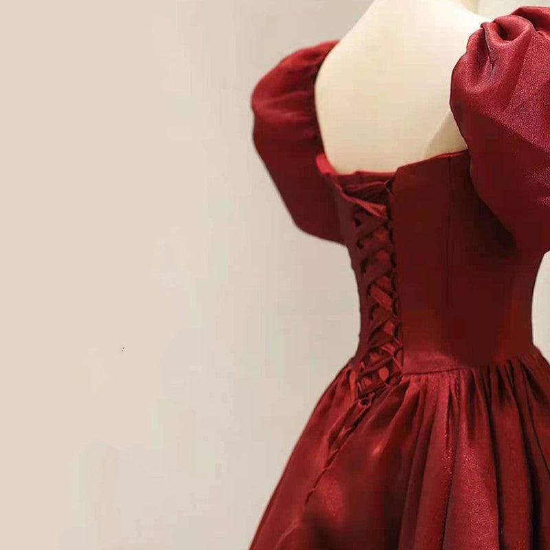 green emerald velvet dress Simple Burgundy Prom Dress Square Neck Tea Length Graduation Dresses –  jkprom