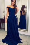 Simple Dark Blue Prom Long Dresses with Off-the-shoulder,Evening Dress