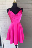 Neon-Pink-Lace-Up-A-Line-Satin-Homecoming-Dress