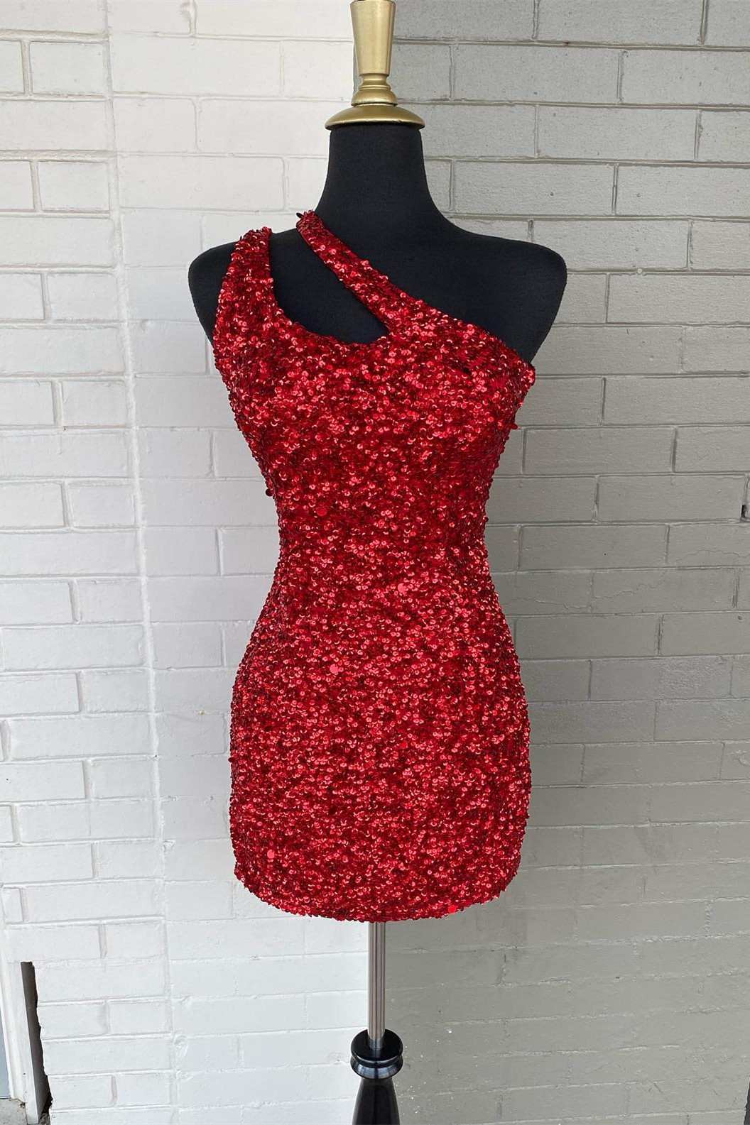 Red-One-Shoulder-Cutout-Short-Homecoming-Gown