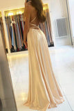 Simple Stretch Satin A-Line Scoop Split Long Prom Dress, Evening Gowns