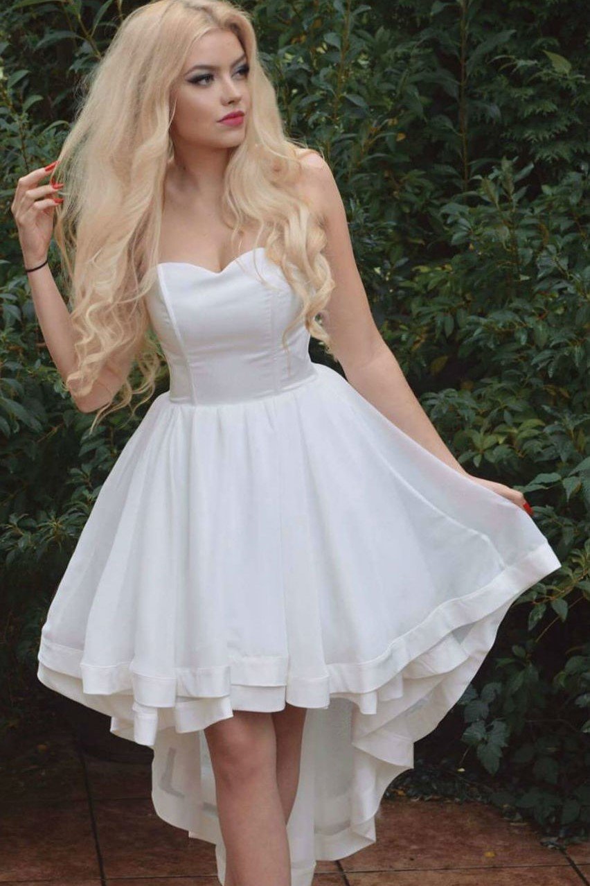Strapless High-Low Prom Dress with Satin Edge