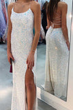 Sparkly Mermaid Sequin Ivory Prom Dresses, Long Formal Evening Dresses Graduation Dress