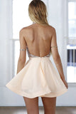 Elegant Open Back Halter Short Homecoming Dresses with Beading,Semi Formal Dress